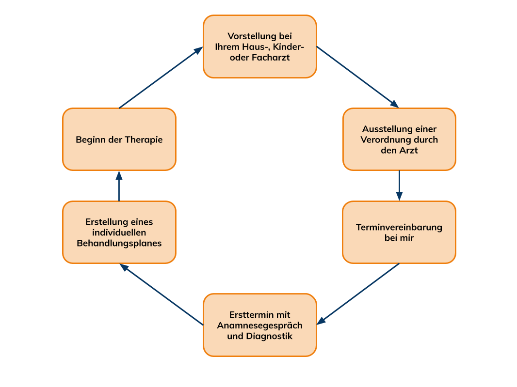 Behandlungs Circle Grafik Verordnung Arzt über Anamnese bis zur Therapie usw.